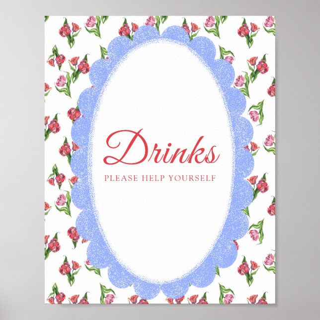 Vintage Flowers Baby shower Drinks Poster (Front)