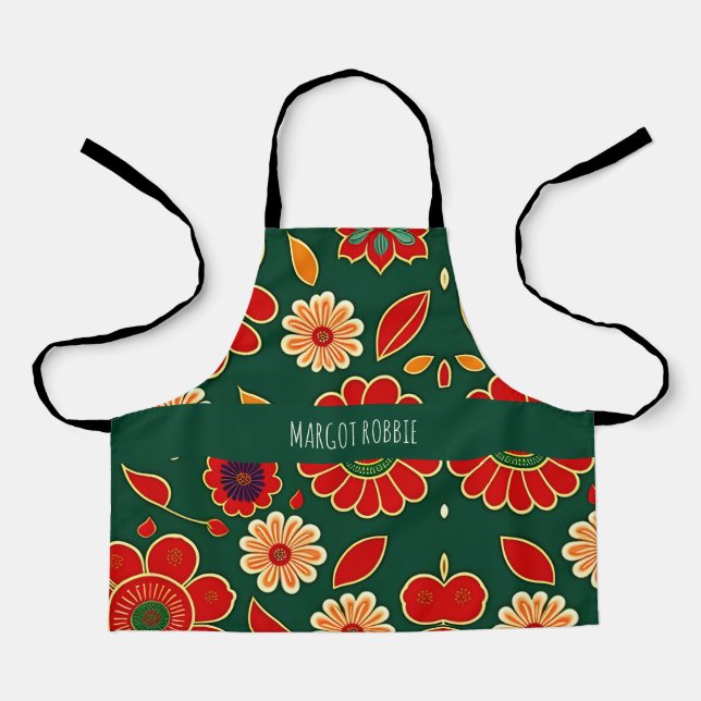 Vintage Flowers Beetroot Floral Pattern Apron (Front)