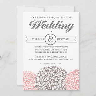 Vintage Flowers Beige + Pink Wedding Invitation