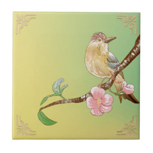 Vintage Flowers & Birds Home Decor Ceramic Tile