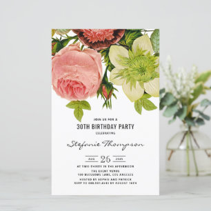 Vintage Flowers Botanical 30th Birthday Invitation