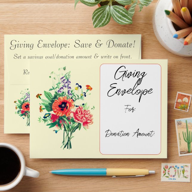 Vintage Flowers Bouquet Save & Donate Giving Envelope (Desk)
