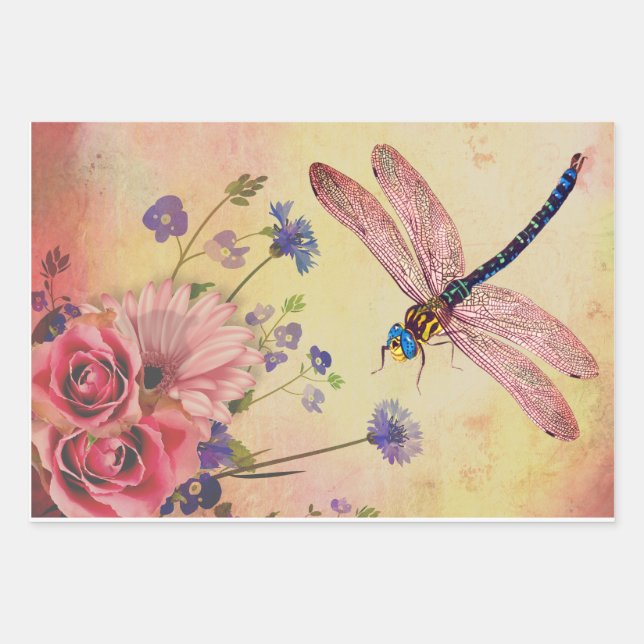 Vintage Flowers bugs Ephemera Decoupage  Wrapping  Paper Sheet (Front)