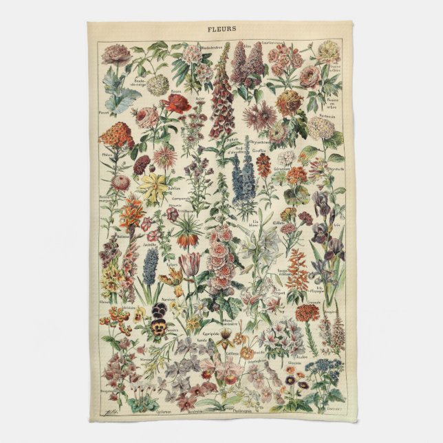 Vintage Flowers by Adolphe Millot Kitchen Towel (Vertical)