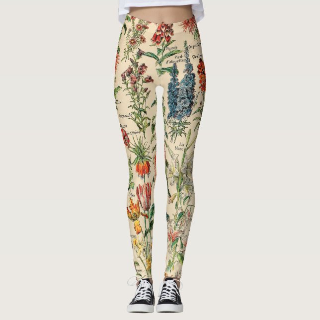 Vintage Flowers by Adolphe Millot Leggings (Front)