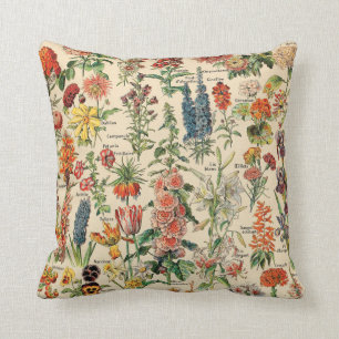Vintage Flowers by Adolphe Millot Throw Pillow