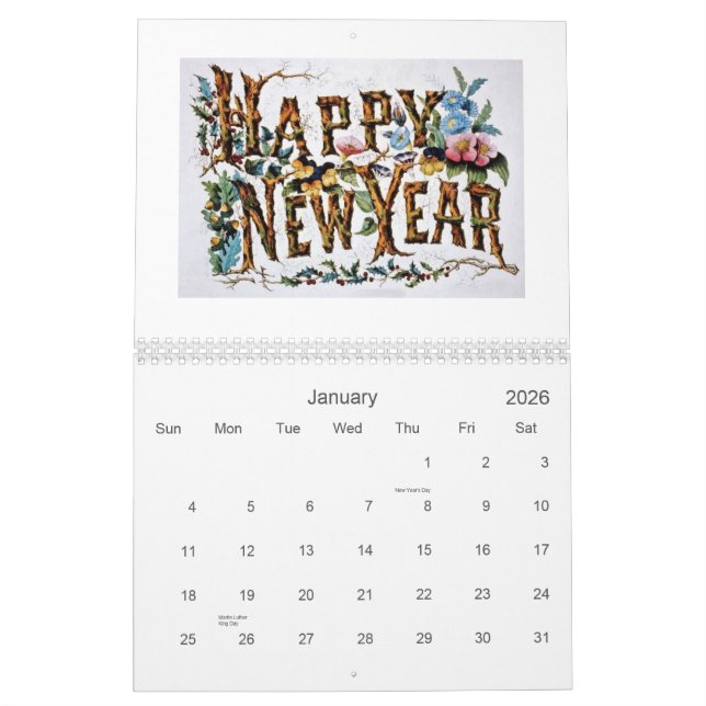 Vintage Flowers Calendar (Jan 2026)