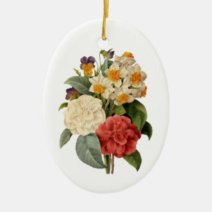 Vintage Flowers, Camellias and Narcissus, Redoute Ceramic Ornament