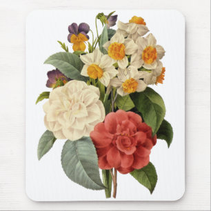 Vintage Flowers, Camellias and Narcissus, Redoute Mouse Pad