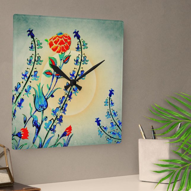 Vintage Flowers Carnation Tulips  Square Wall Clock (Creator Uploaded)