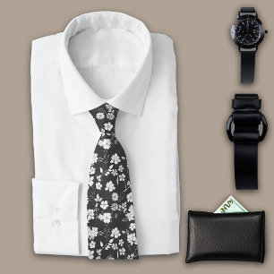 Vintage Flowers Charcoal Personalize Initial Tie