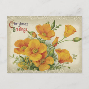 Vintage Flowers Christmas Greetings Postcard