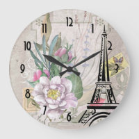 Vintage Flowers Collage and Eiffel Tower Illustrat
