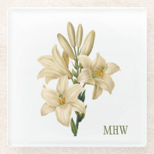 Vintage Flowers custom monogram glass coaster 1