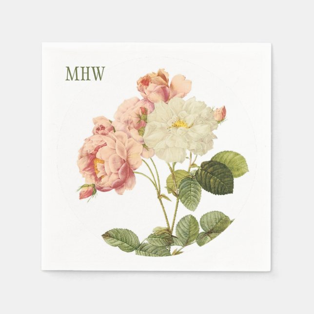 Vintage Flowers custom monogram paper napkins 2 (Front)