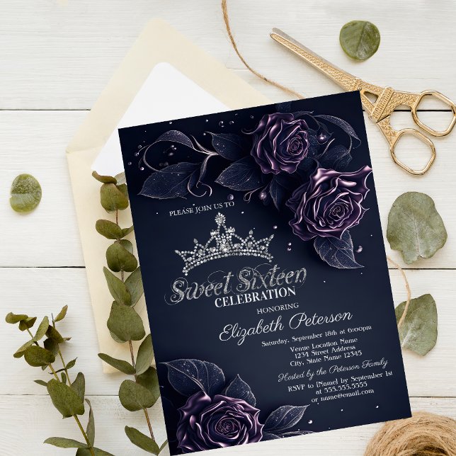 Vintage Flowers Damask Dark Gothic Sweet 16 Invitation (Creator Uploaded)