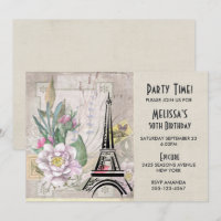 Vintage Flowers, Eiffel Tower and Burlap Birthday