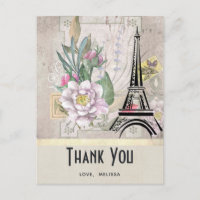 Vintage Flowers, Eiffel Tower and Burlap Thank You