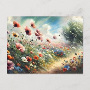 Vintage  Flowers Field Nature Scene Postcard
