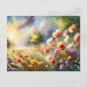Vintage Flowers Field Nature Scene Postcard