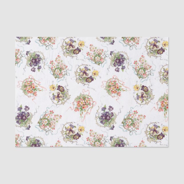 Vintage Flowers, Filigree and Ribbons Tissue Paper (Front)