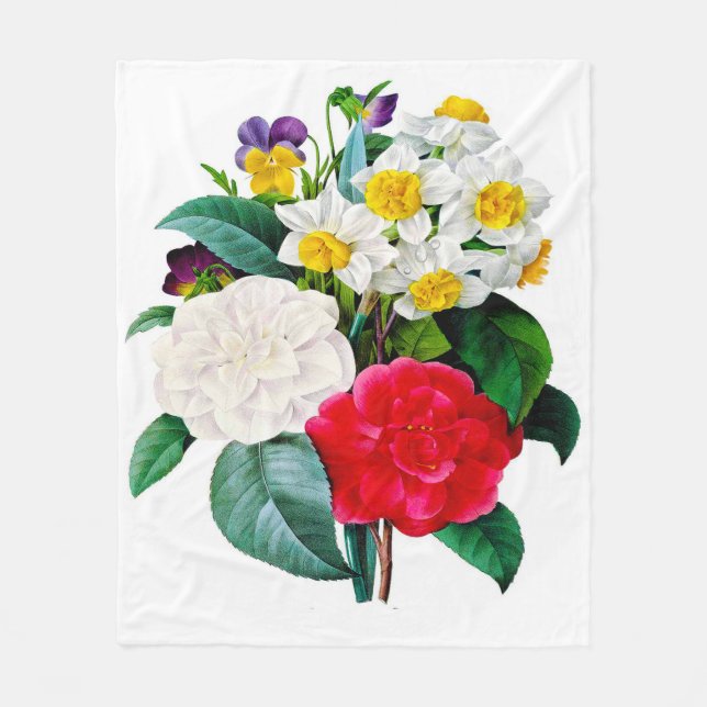 Vintage Flowers Fleece Blanket (Front)