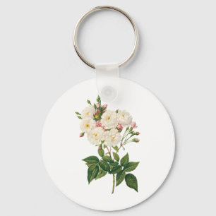 Vintage Flowers Floral Blush Noisette Rose Redoute Keychain