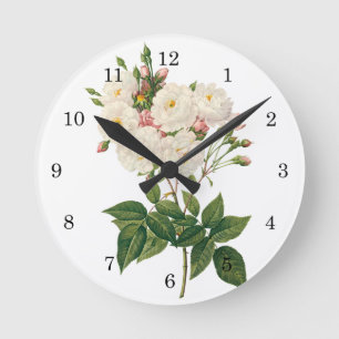 Vintage Flowers Floral Blush Noisette Rose Redoute Round Clock