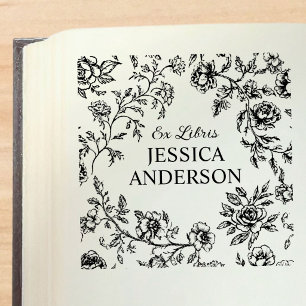 Vintage Flowers Floral Ex Libris Bookplate Rubber Stamp