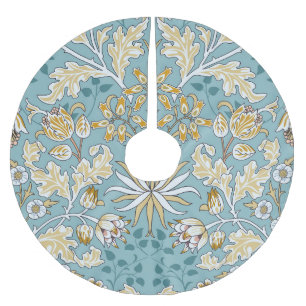 Vintage flowers, foliage seamless light blue patte brushed polyester tree skirt