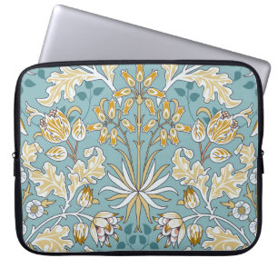 Vintage flowers, foliage seamless light blue patte laptop sleeve