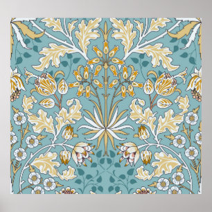 Vintage flowers, foliage seamless light blue patte poster