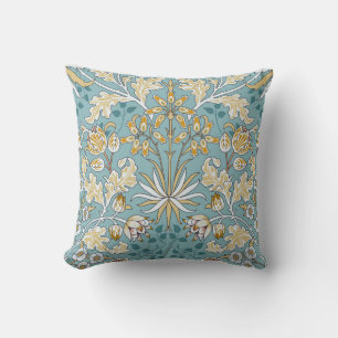 Vintage flowers, foliage seamless light blue patte throw pillow