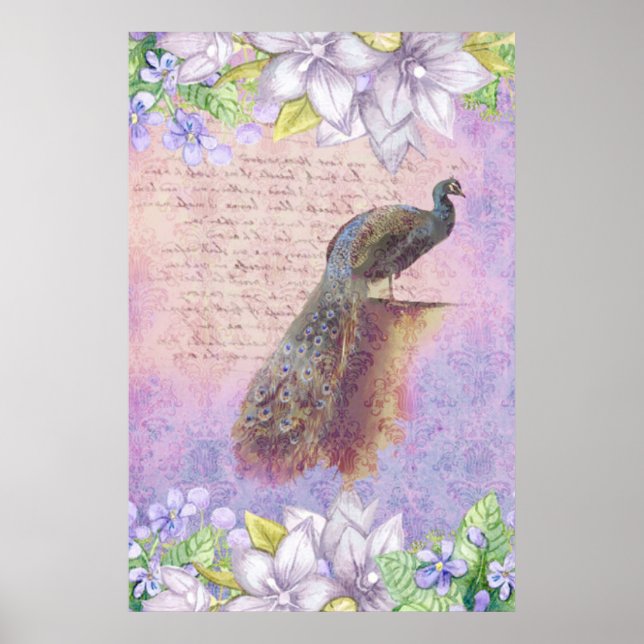 *~* Vintage Flowers French Peacock Victorian AR24 Poster (Front)