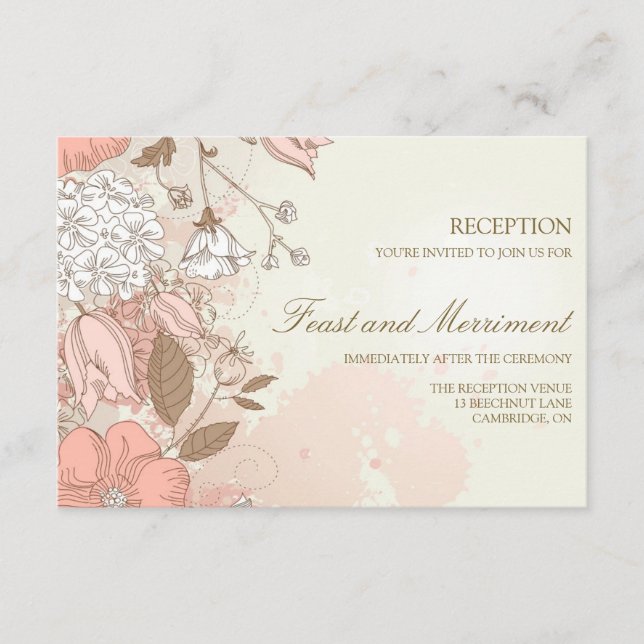 Vintage Flowers Garden Wedding Reception Card (Front)