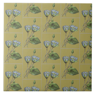 Vintage Flowers Green Blue Yellow Water Lily Tile