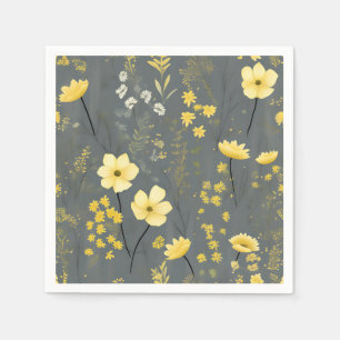 Vintage Flowers Grey and Yellow Napkin