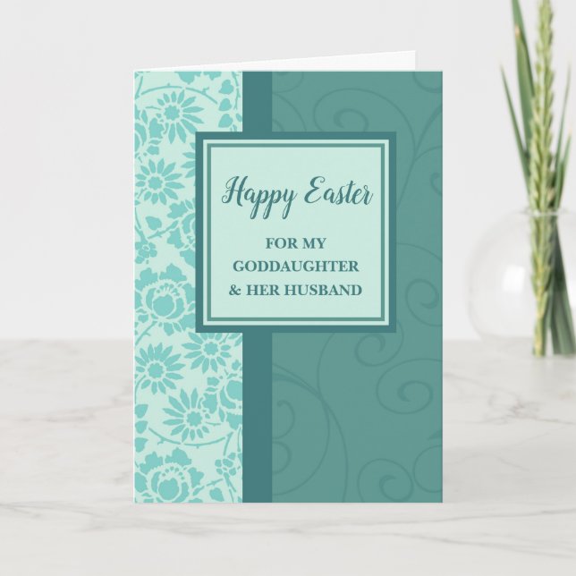 Vintage Flowers Happy Easter Goddaughter & Husband Holiday Card (Front)