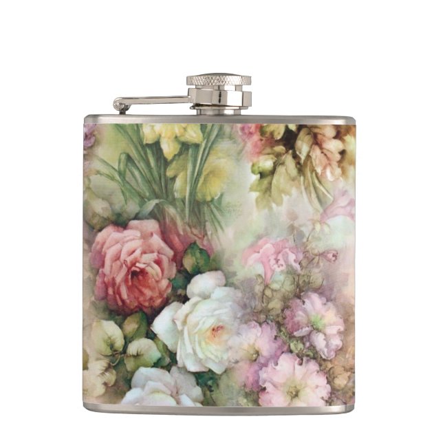 Vintage Flowers Hip Flask (Front)