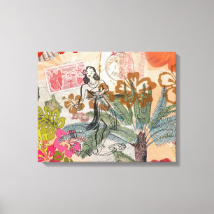 Vintage Flowers Hula Colorful Hawaiian Tropical Canvas Print