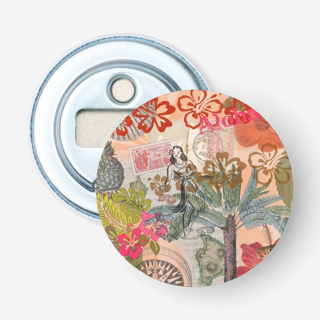 Vintage Flowers Hula Colourful Hawaiian Tropical  Bottle Opener (Front)