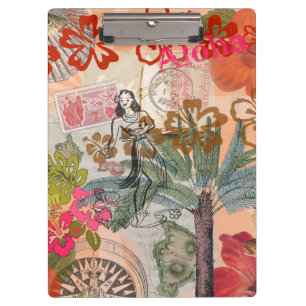 Vintage Flowers Hula Colourful Hawaiian Tropical Clipboard