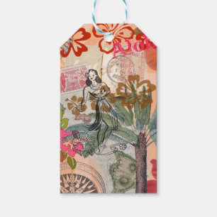 Vintage Flowers Hula Colourful Hawaiian Tropical  Gift Tags