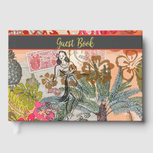 Vintage Flowers Hula Colourful Hawaiian Tropical  Guest Book