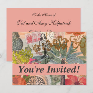 Vintage Flowers Hula Colourful Hawaiian Tropical Invitation