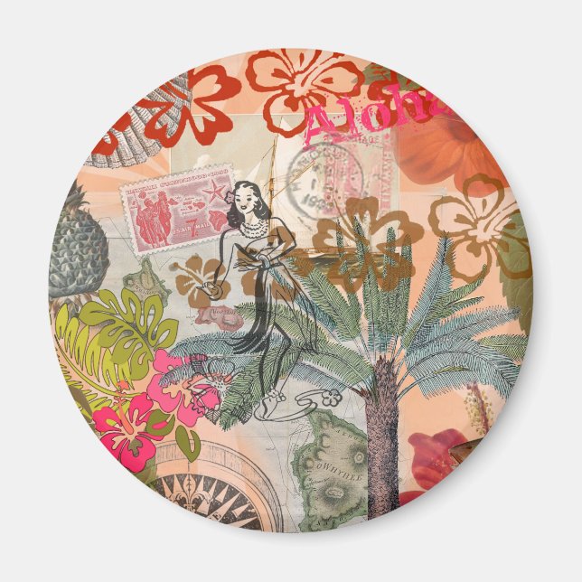 Vintage Flowers Hula Colourful Hawaiian Tropical  Magnet (Front)