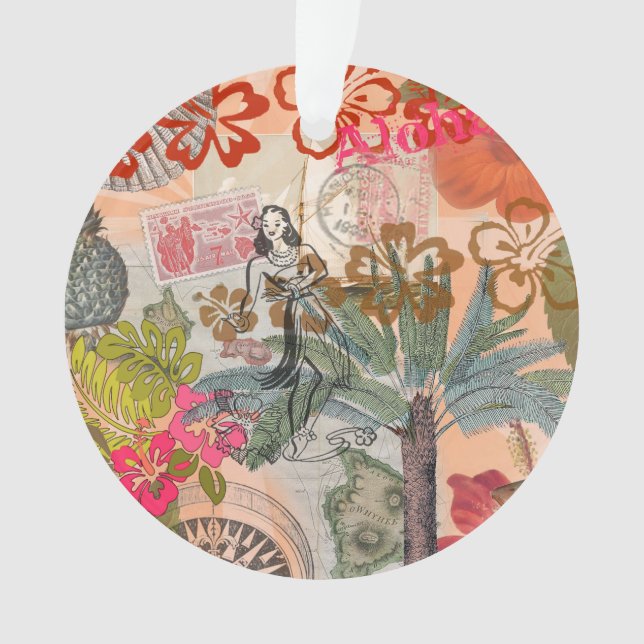 Vintage Flowers Hula Colourful Hawaiian Tropical  Ornament (Front)