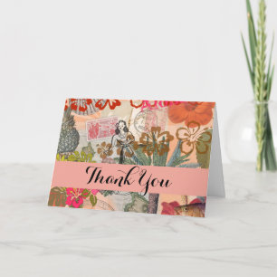 Vintage Flowers Hula Colourful Hawaiian Tropical  Thank You Card