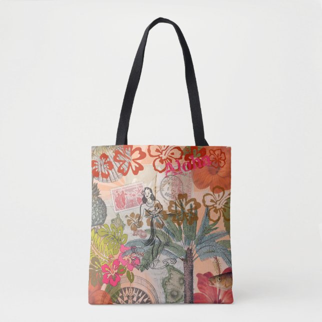 Vintage Flowers Hula Colourful Hawaiian Tropical  Tote Bag (Front)