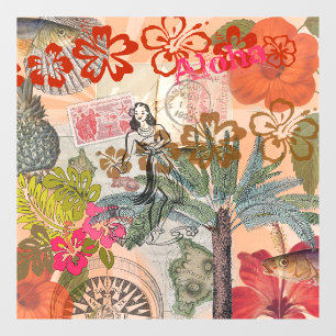 Vintage Flowers Hula Colourful Hawaiian Tropical Window Cling